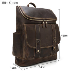 Cool Brown Mens Leather 15 inches Large School Computer Backpack Dark Brown Laptop Travel Backpack for Men - iwalletsmen