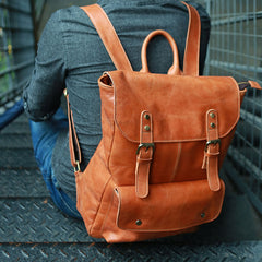 Cool Brown Mens Leather Backpack Travel Backpack School Backpacks for men - iwalletsmen