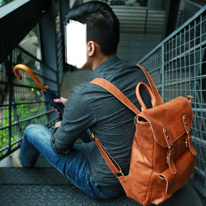 Cool Brown Mens Leather Backpack Travel Backpack School Backpacks for men - iwalletsmen