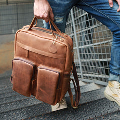 Cool Brown Mens Leather Backpack Travel Backpacks Laptop Backpack for men - iwalletsmen