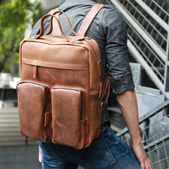 Cool Brown Mens Leather Backpack Travel Backpacks Laptop Backpack for men - iwalletsmen