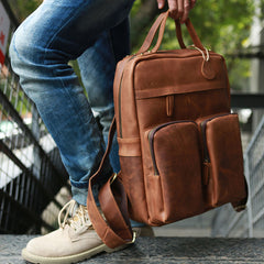 Cool Brown Mens Leather Backpack Travel Backpacks Laptop Backpack for men - iwalletsmen