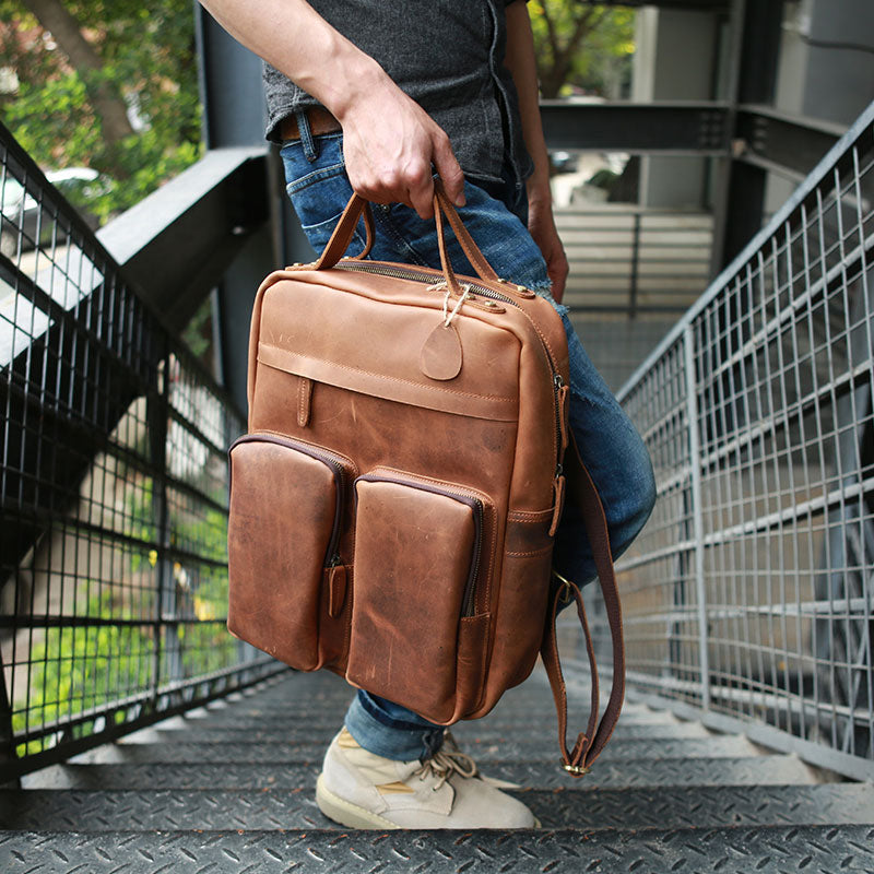 Cool Brown Mens Leather Backpack Travel Backpacks Laptop Backpack for iwalletsmen