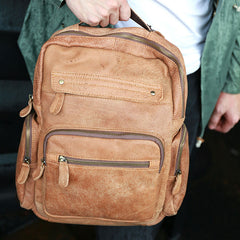 Cool Brown Mens Leather Backpack Travel Backpacks School Backpacks for men - iwalletsmen