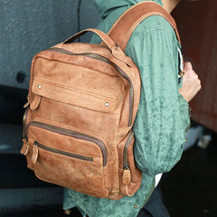 Cool Brown Mens Leather Backpack Travel Backpacks School Backpacks for men - iwalletsmen