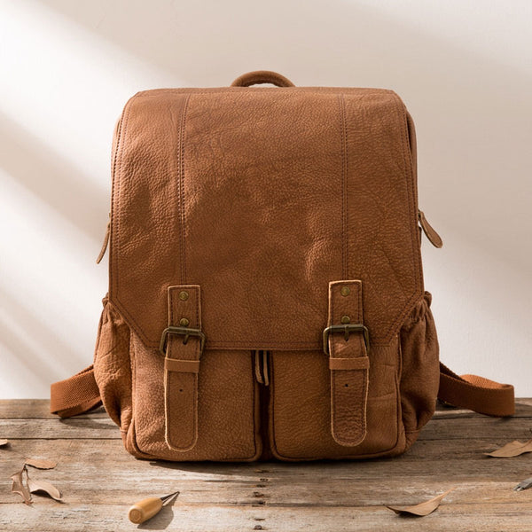 Cool Brown Mens Leather Backpacks Travel Backpacks Laptop Backpack for men - iwalletsmen