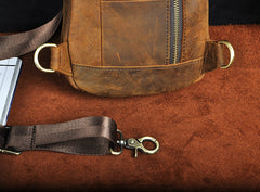 Cool Brown Mens Leather One Shoulder Backpack Chest Bag Sling Bags For Men - iwalletsmen