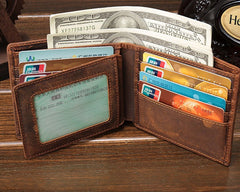 Cool Vintage Brown Mens Leather Small Wallet Bifold billfold Wallets for Men - iwalletsmen
