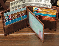 Cool Vintage Brown Mens Leather Small Wallet Bifold billfold Wallets for Men - iwalletsmen