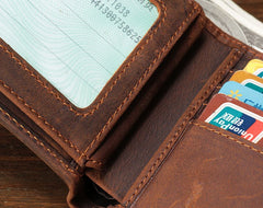 Cool Vintage Brown Mens Leather Small Wallet Bifold billfold Wallets for Men - iwalletsmen