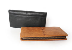 Cool Brown Mens Leather Zipper Long Wallet Phone Long Bifold Wallet for Men - iwalletsmen