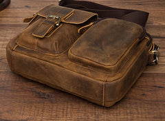 Vintage Brown Leather Small Messenger Bag Small Side Bag Shoulder Bag For Men - iwalletsmen