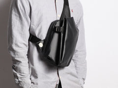 Cool OXFORD CLOTH PVC Black Men's Sling Bag One Shoulder Backpack For Men - iwalletsmen