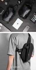 Cool OXFORD CLOTH PVC Black Men's Sling Bag One Shoulder Backpack For Men - iwalletsmen