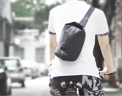 Cool OXFORD CLOTH PVC Black Men's Sling Bag One Shoulder Backpack For Men - iwalletsmen