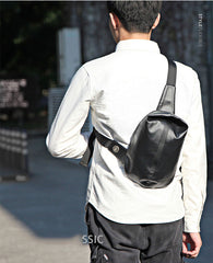 Cool OXFORD CLOTH PVC Black Men's Sling Bag One Shoulder Backpack For Men - iwalletsmen