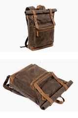 Waxed Canvas Leather Mens 15'' Hiking Green Backpack Black Computer Backpack Travel Backpack for Men - iwalletsmen