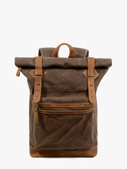 Waxed Canvas Leather Mens 15'' Hiking Green Backpack Black Computer Backpack Travel Backpack for Men - iwalletsmen