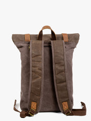 Waxed Canvas Leather Mens 15'' Hiking Green Backpack Black Computer Backpack Travel Backpack for Men - iwalletsmen