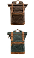 Waxed Canvas Leather Mens 15'' Hiking Green Backpack Black Computer Backpack Travel Backpack for Men - iwalletsmen