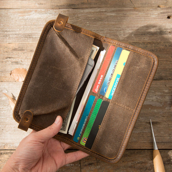 Cool Canvas Leather Mens Bifold Long Wallet Long Wallet for Men - iwalletsmen