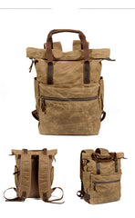 Cool Canvas Leather Mens Black College Backpack 15'' Computer Backpack Travel Backpack Hiking Bag for Men - iwalletsmen
