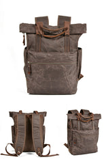 Cool Canvas Leather Mens Black College Backpack 15'' Computer Backpack Travel Backpack Hiking Bag for Men - iwalletsmen