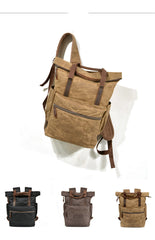 Cool Canvas Leather Mens Black College Backpack 15'' Computer Backpack Travel Backpack Hiking Bag for Men - iwalletsmen