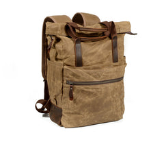 Cool Canvas Leather Mens Black College Backpack 15'' Computer Backpack Travel Backpack Hiking Bag for Men - iwalletsmen