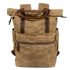Cool Canvas Leather Mens Black College Backpack 15'' Computer Backpack Travel Backpack Hiking Bag for Men - iwalletsmen