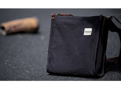 Cool Canvas Leather Mens Side Bag Black Vertical Shoulder Bag College Bag Messenger Bag for Men - iwalletsmen
