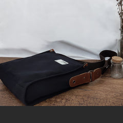 Cool Canvas Leather Mens Side Bag Black Vertical Shoulder Bag College Bag Messenger Bag for Men - iwalletsmen