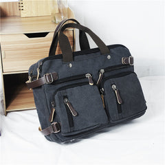 Cool Canvas Leather Mens Business Black Briefcase Khaki Laptop Shoulder Bag Handbag for Men - iwalletsmen