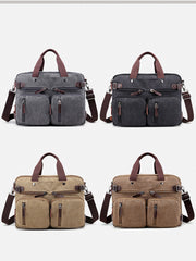 Cool Canvas Leather Mens Business Black Briefcase Khaki Laptop Shoulder Bag Handbag for Men - iwalletsmen