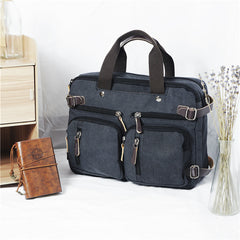 Cool Canvas Leather Mens Business Black Briefcase Khaki Laptop Shoulder Bag Handbag for Men - iwalletsmen