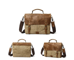 Waxed Canvas Leather Mens Casual Briefcase Computer Bag 14'' Messenger Bag For Men - iwalletsmen