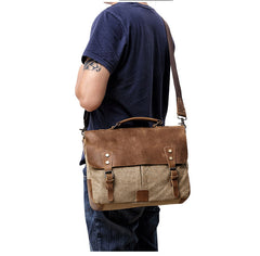 Waxed Canvas Leather Mens Casual Briefcase Computer Bag 14'' Messenger Bag For Men - iwalletsmen