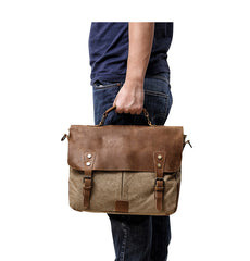 Waxed Canvas Leather Mens Casual Briefcase Computer Bag 14'' Messenger Bag For Men - iwalletsmen