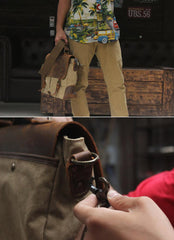 Waxed Canvas Leather Mens Casual Briefcase Computer Bag 14'' Messenger Bag For Men - iwalletsmen