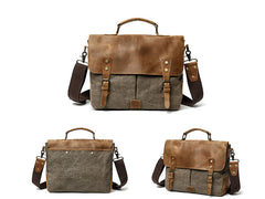 Waxed Canvas Leather Mens Casual Briefcase Computer Bag 14'' Messenger Bag For Men - iwalletsmen
