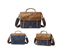 Waxed Canvas Leather Mens Casual Briefcase Computer Bag 14'' Messenger Bag For Men - iwalletsmen
