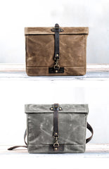 Cool Waxed Canvas Leather Mens 14'' Messenger Bag Motorcycle Side Bag Handbag For Men - iwalletsmen