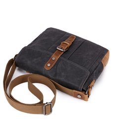Cool Waxed Canvas Leather Mens Casual Green Gray Motorcycle Side Bag Messenger Bag Backpack For Men - iwalletsmen
