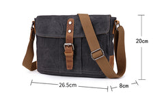 Cool Waxed Canvas Leather Mens Casual Green Gray Motorcycle Side Bag Messenger Bag Backpack For Men - iwalletsmen