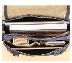 Wax Canvas Leather Mens 10'' Gray Side Bag Courier Bag Khaki Messenger Bag for Men - iwalletsmen