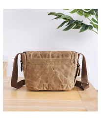 Wax Canvas Leather Mens 10'' Gray Side Bag Courier Bag Khaki Messenger Bag for Men - iwalletsmen