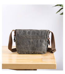 Wax Canvas Leather Mens 10'' Gray Side Bag Courier Bag Khaki Messenger Bag for Men - iwalletsmen