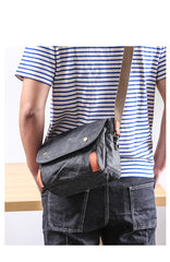 Wax Canvas Leather Mens 10'' Gray Side Bag Courier Bag Khaki Messenger Bag for Men - iwalletsmen
