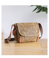 Wax Canvas Leather Mens 10'' Gray Side Bag Courier Bag Khaki Messenger Bag for Men - iwalletsmen