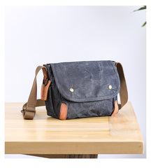 Wax Canvas Leather Mens 10'' Gray Side Bag Courier Bag Khaki Messenger Bag for Men - iwalletsmen
